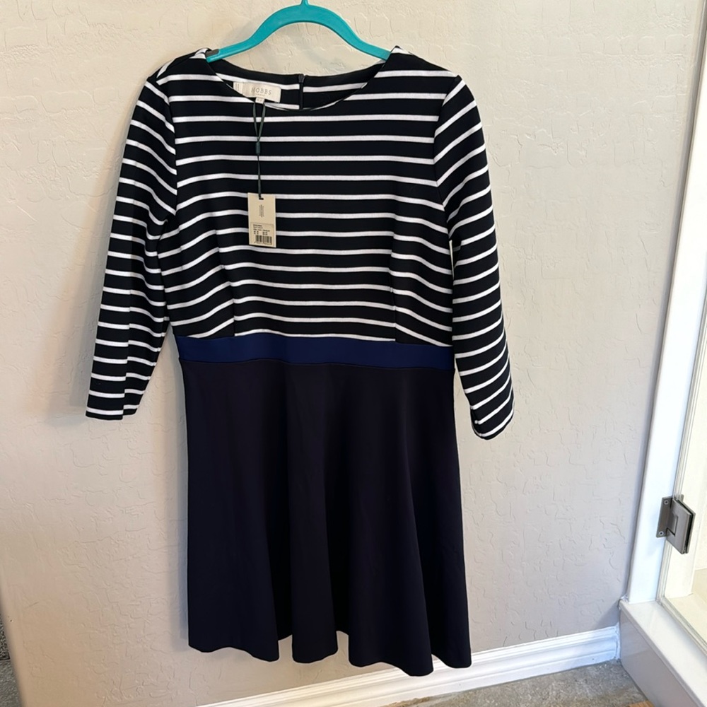 Hobbs London NWT Women's Striped Navy Dress